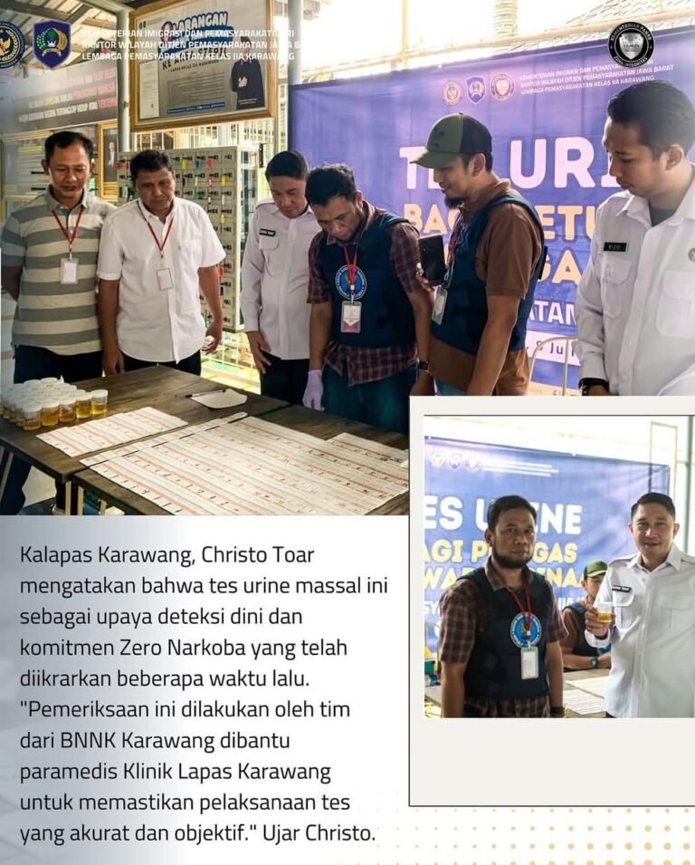 Komitmen Zero Narkoba, Lapas Kelas IIA Karawang Laksanakan Tes Urine Serentak